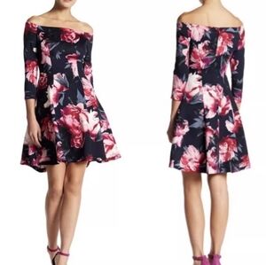 Vince Camuto Off Shoulder Floral Fit & Flare Scuba Dress Size 8